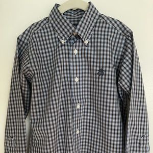 Brooks brothers Button up Dress shirt. Navy blue, baby blue, tan. Boys size S